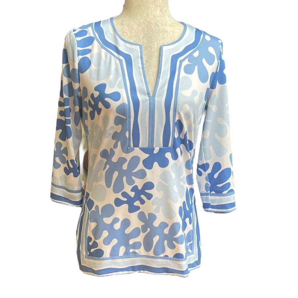 Gretchen Scott Designs Preppy Seaside Tunic shirt Blouse XXS Abstract Botanical - Picture 9 of 9